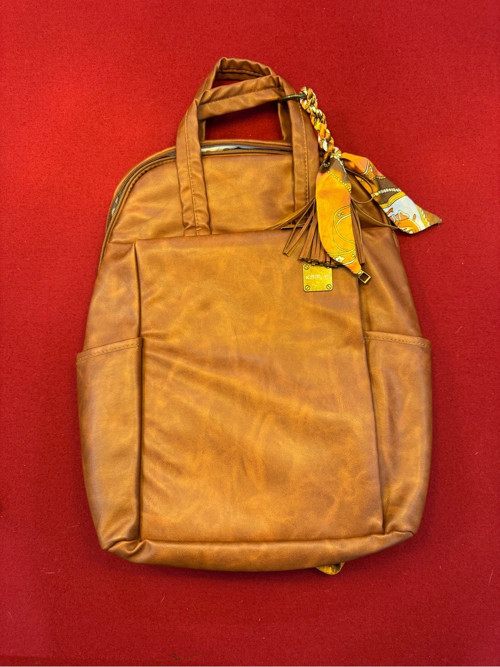 Kamlui Women’s Tan Leather-Effect Backpack